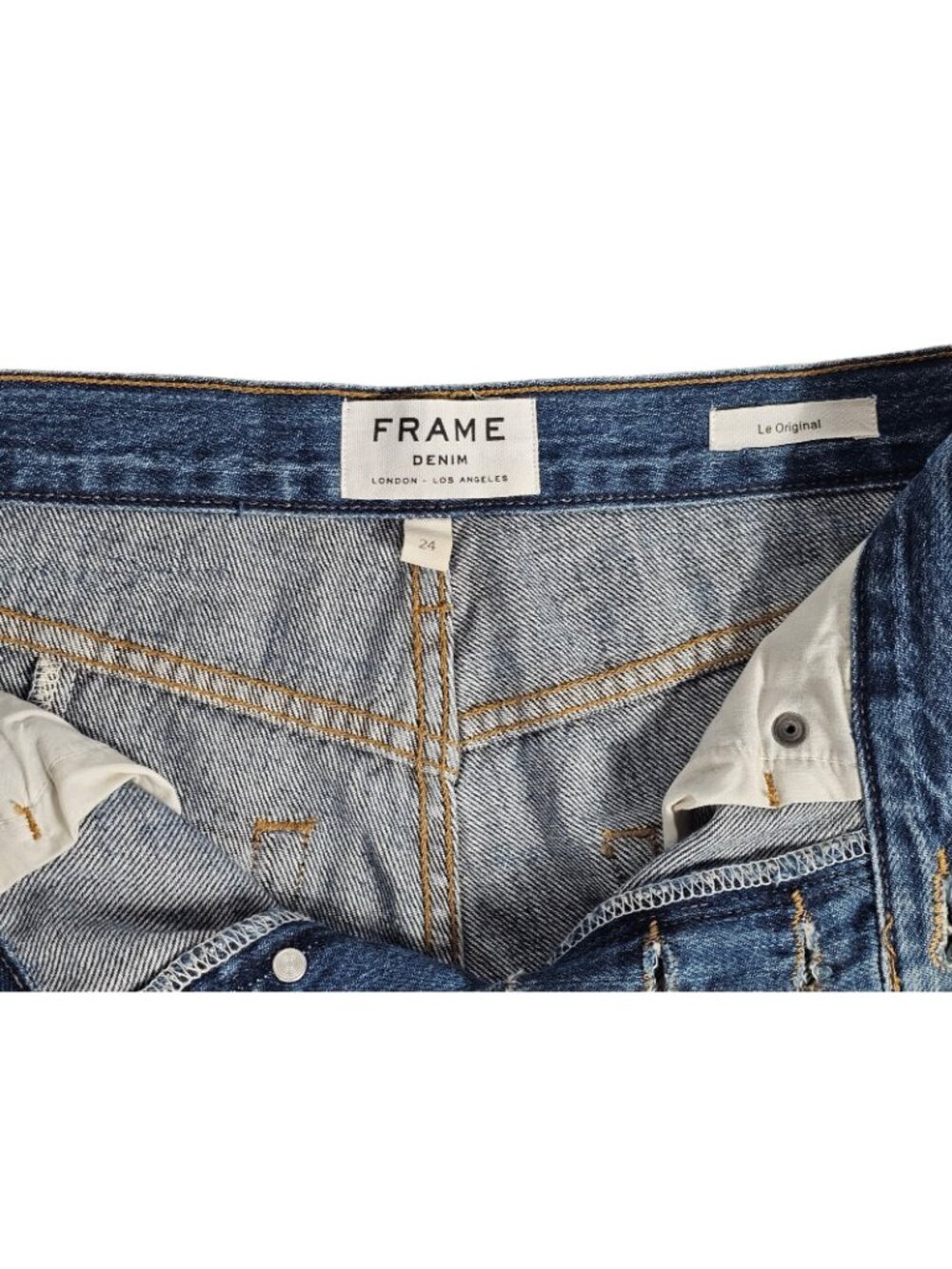 FRAME Womens Le Original Wetherly Mix Crop Jeans Size 24 Blue Raw Hem Distressed - Picture 2 of 13